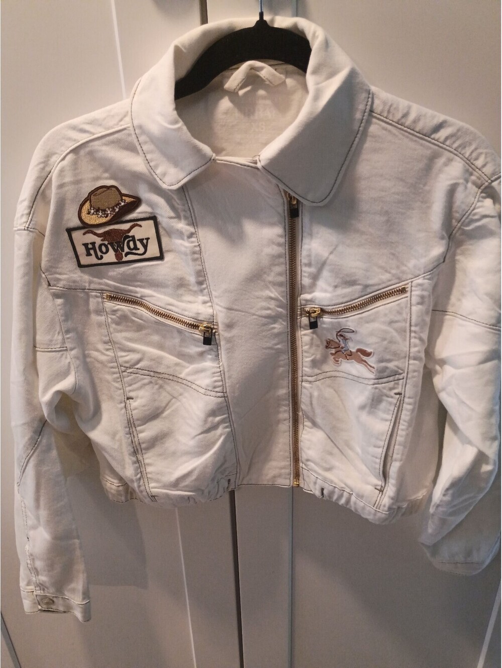 Urban White Denim Jacket by Free People with Western Embroidered Patches XS